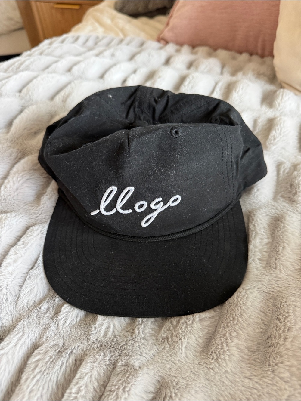 Flat Brim Black Cap with White Script